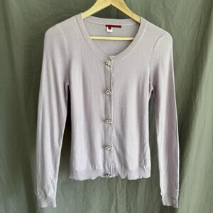 Vintage TapeMeasure Cardigan Lilac Wool Rhinestones Y2K Women's Size Small